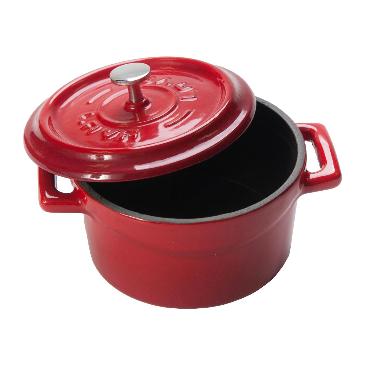 Arcata 080600 Mini Round Cast Iron Casserole Dish w/ Lid, Red, 11.75 oz.