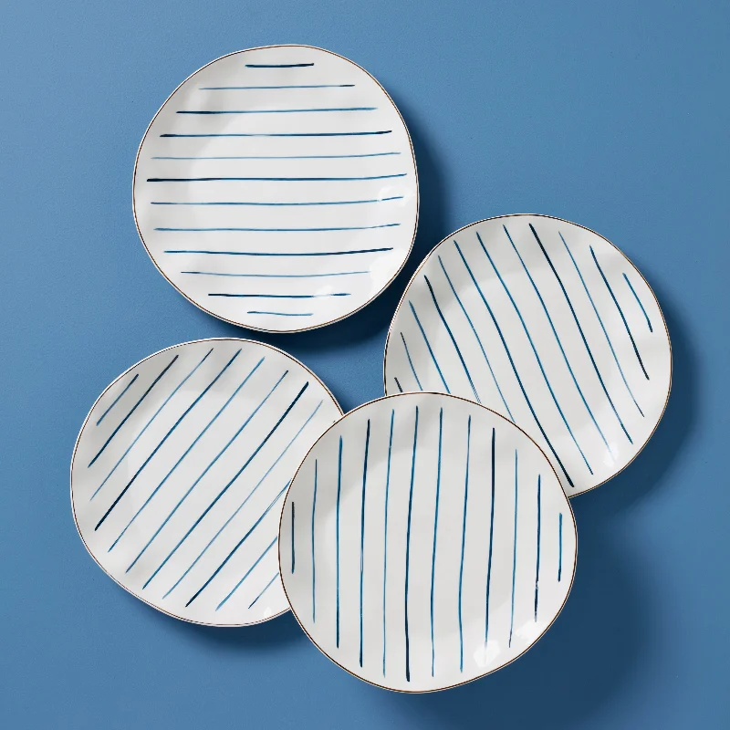 Blue Bay Stripes 4-Piece Dinner Plate Set