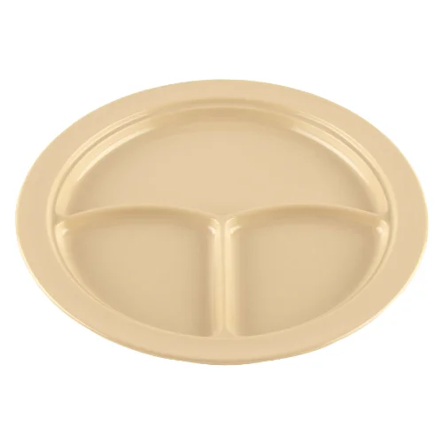 GET CP-531-T Supermel Plate, 3 Compartment, Tan Melamine, 10"