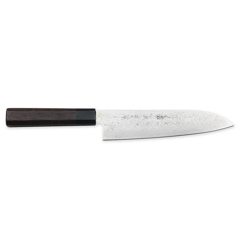 Kikuichi Nickel Warikomi Damascus 7" Santoku Knife, 18 cm.