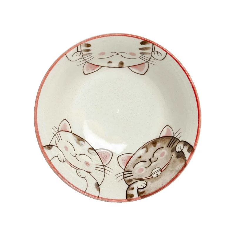 Pink Lucky Cat Japanese Noodle Bowl, 15cm