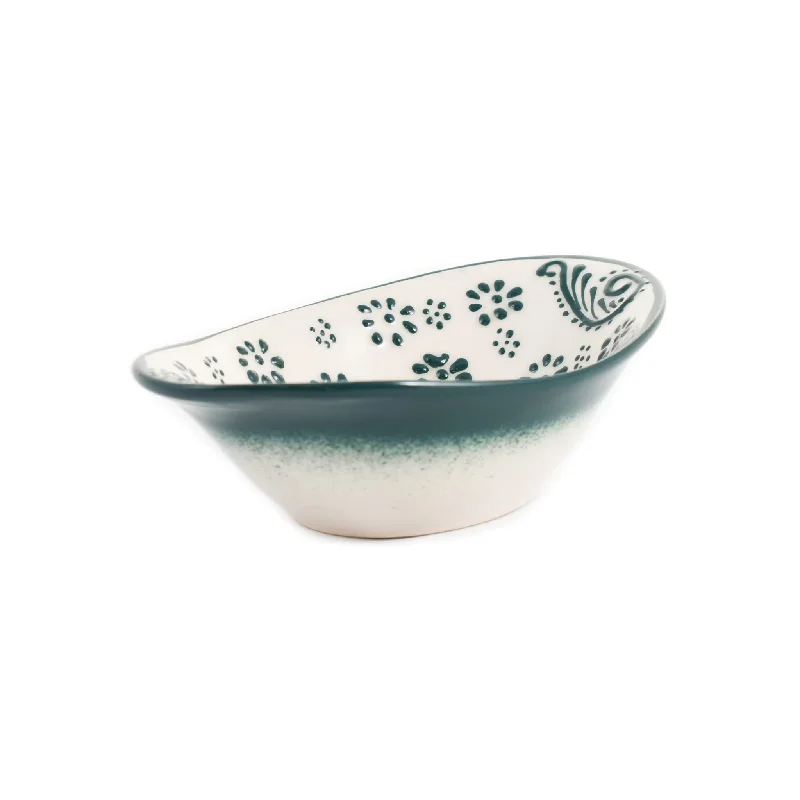 Yesil Ve Beyaz Boyali Oval Bowl, 16cm