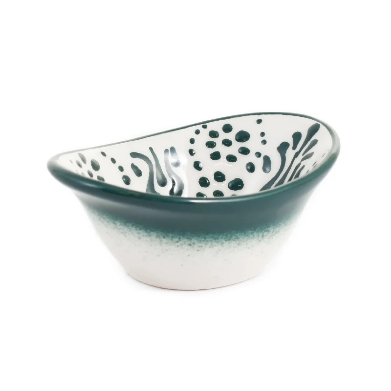 Yesil Ve Beyaz Boyali Oval Bowl, 10.5cm