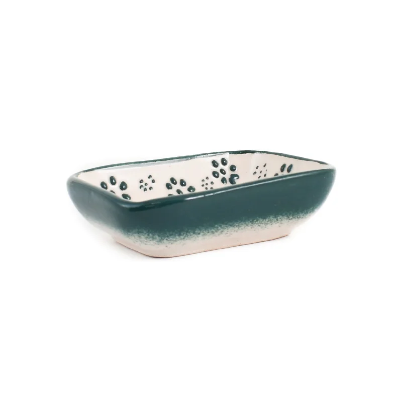 Yesil Ve Beyaz Boyali Rectangular Sauce Dish, 10.5x8cm