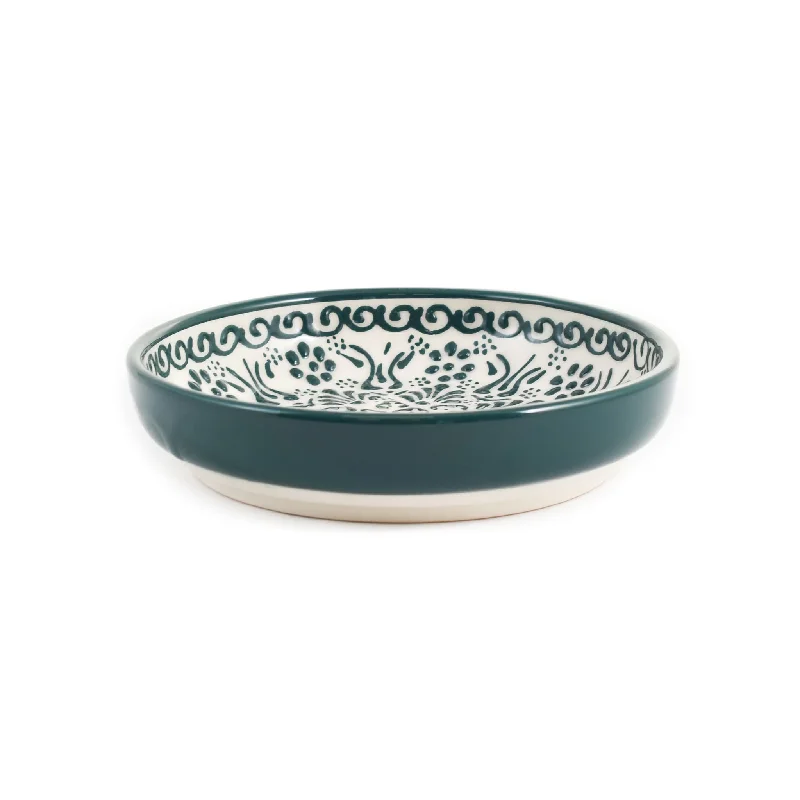 Yesil Ve Beyaz Boyali Shallow Bowl, 16cm