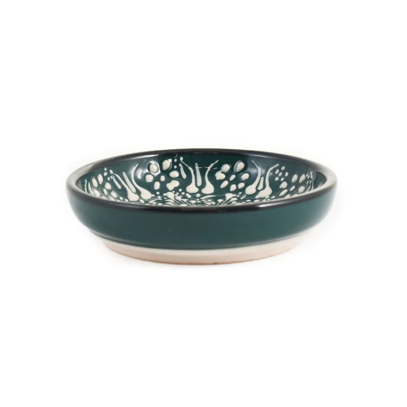 Yesil Ve Beyaz Boyali Shallow Bowl, 12cm